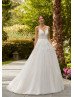 Beaded Ivory Lace Glitter Tulle Sheer Back Princess Wedding Dress